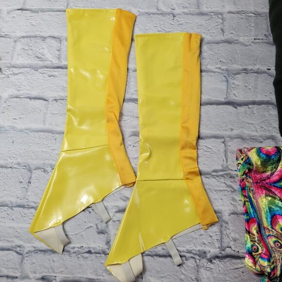 Charades Mod Go Go Flower Power Velour Dress Shiny Yellow Boots & Hat Costume XL - Picture 11 of 15